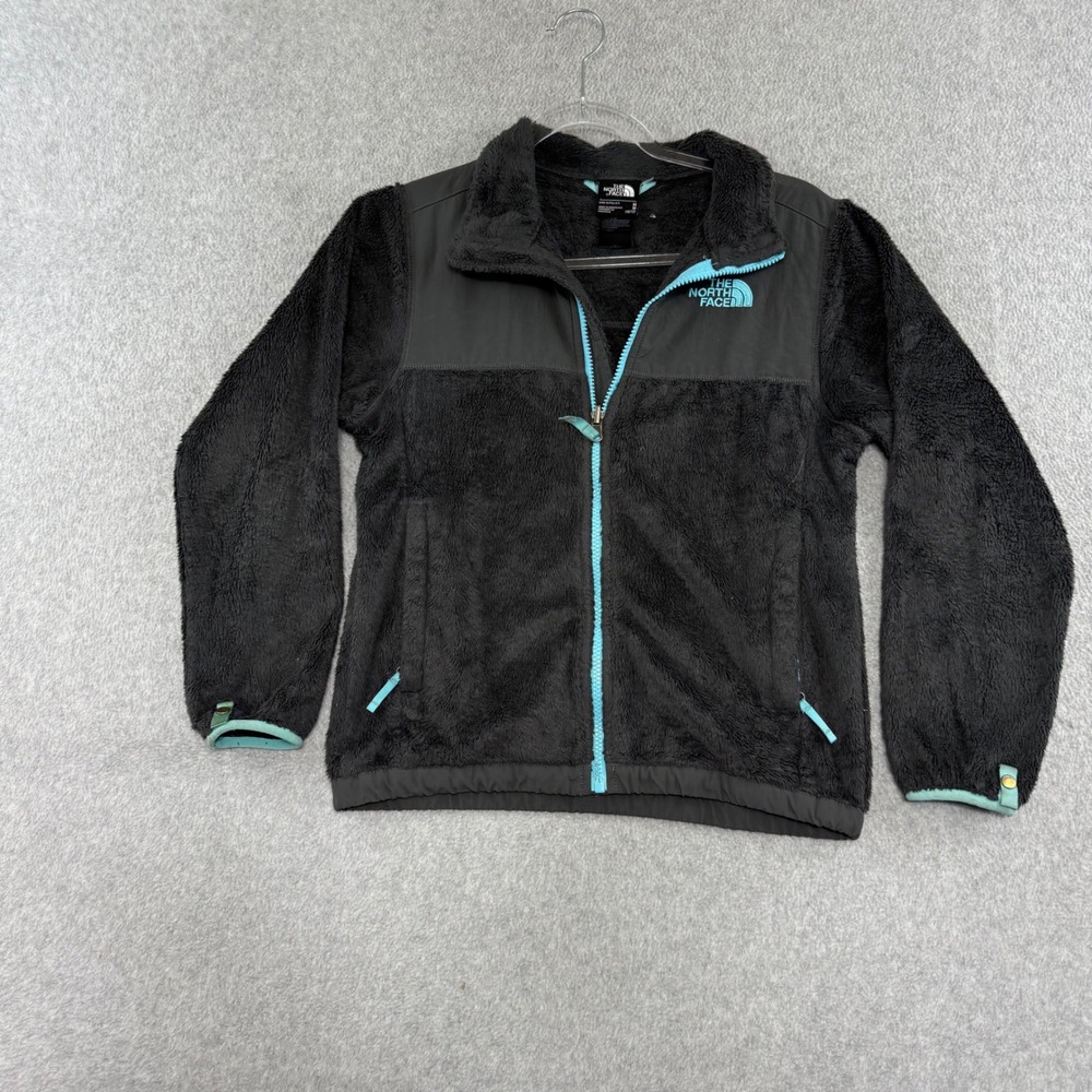 The North Face Denali Fleece Jacket Girls M 10/12 Gray Aqua Full Zip Outdoor
